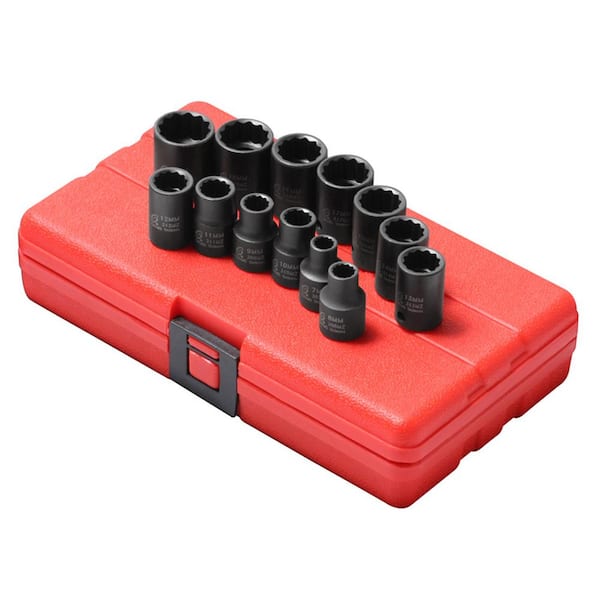 SUNEX TOOLS 3/8 in. Drive Metric 12 Pnt Socket Set(13-Piece) SUN3675 ...