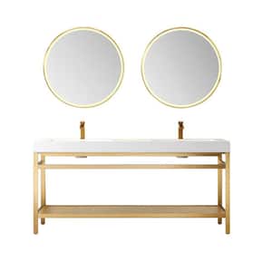 Ablitas 72 in. W x 20 in. D x 34 in. H Double Sink Bath Vanity in Brushed Gold with White Composite Stone Top and Mirror