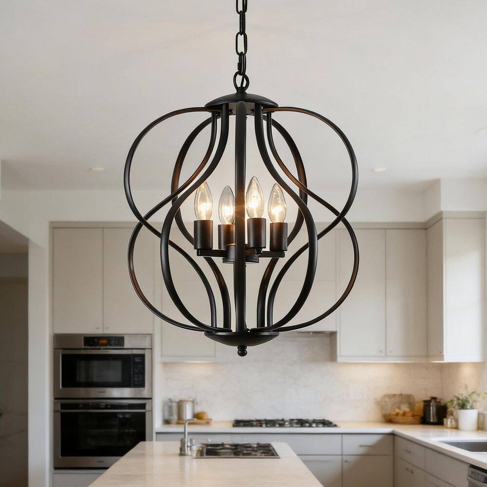 4-Light 16.9 in. Black Plug In Geometric Chandelier With 15 Ft Cord & On/Off Switch, Industrial Dining Room Chandelier price history on PriceWatchPro