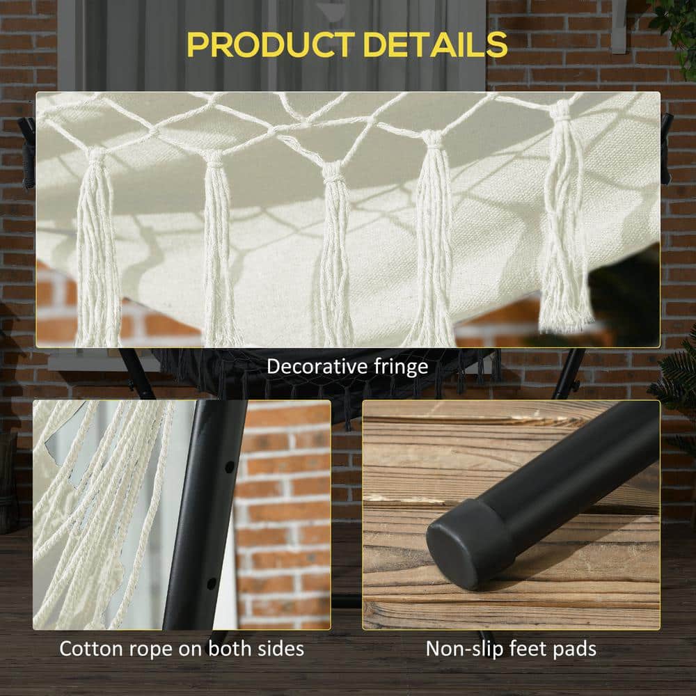 Cream White Cotton Hammock Swing Chair with Stand and Headrest