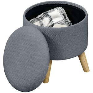 Round Storage Ottoman Gray 15.25 in. W Bedroom Bench Backless with Linen Fabric Foot Stool with Removable Top