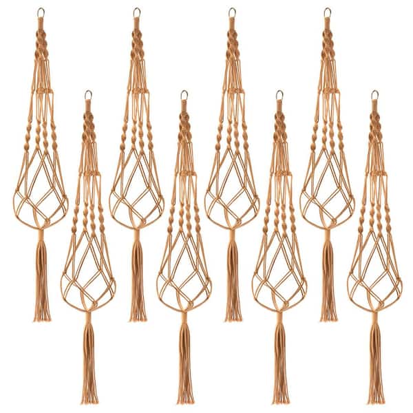 Macrame Plant Hanger, 12 in x 41 in Brown Cotton Round Indoor/Outdoor Hanging Planter 8-Pack, For Home, Patio, Garden