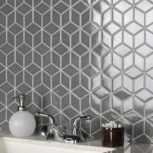 Metro Rhombus Glossy Grey 10-1/2 in. x 12-1/8 in. Porcelain Mosaic Tile (9.0 sq. ft./Case)