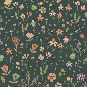 Summer Floral Garden Black Textured Wallpaper (Covers 56 sq. ft.)