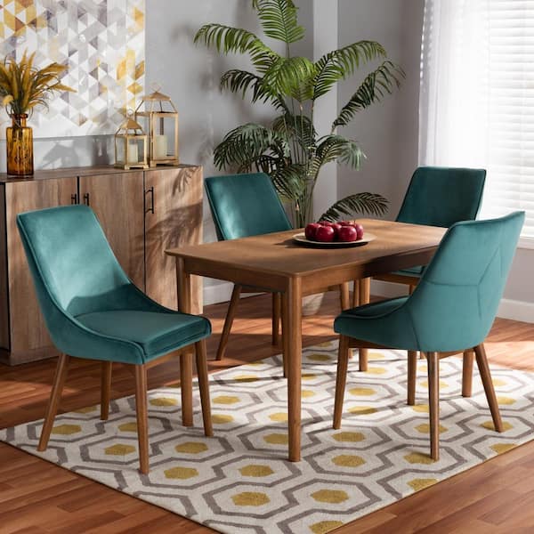 Baxton Studio Gilmore 5 Piece Teal and Walnut Brown Dining Set