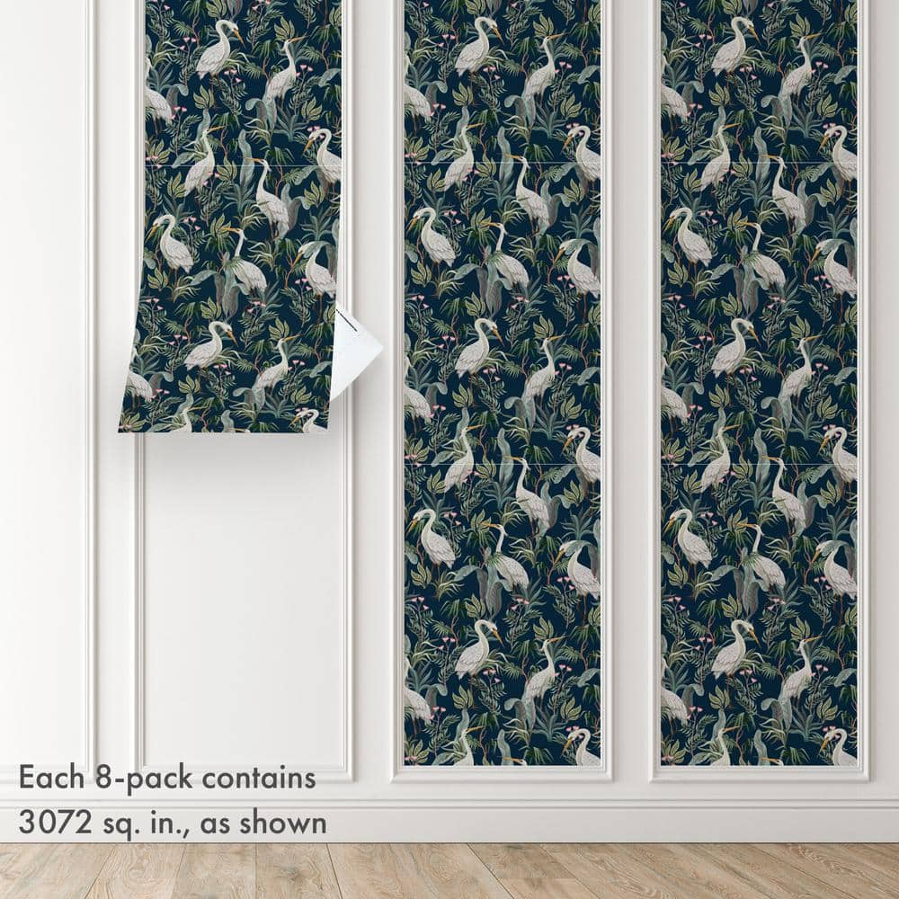 Blue Egrets Peel and Stick Wallpaper Panels, 16" x 24", 8-Pack