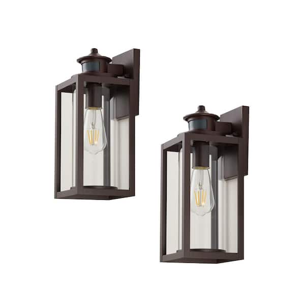Unbranded Oil Rubbed Bronze Motion Sensing Outdoor Wall Outlet Wall Sconce with No Bulbs Included Clear Glass Shade (Pack of 2)