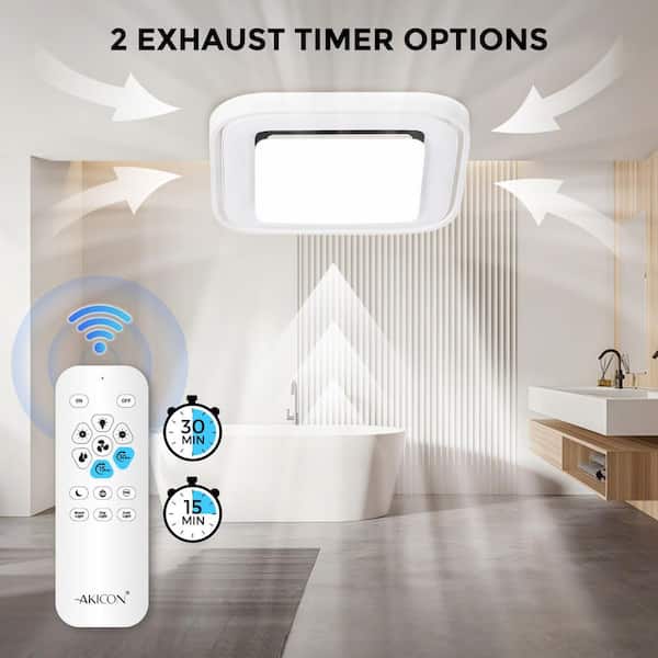 RGB3 Decorative White 110 CFM 1.5 Sone Ceiling Bathroom Exhaust Fan with RGB Light, Remote, No Wall Switch Required