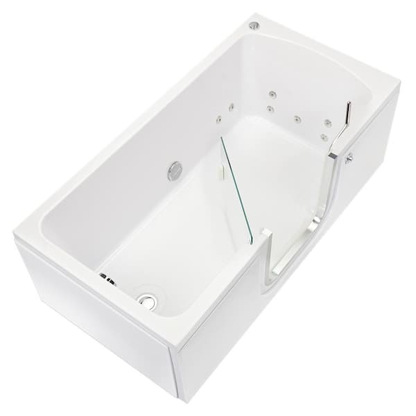 Ella Laydown 60 in. Walk-in Whirlpool Bathtub in White with Left Hinged Middle Glass Door and 2 in. Left Drain