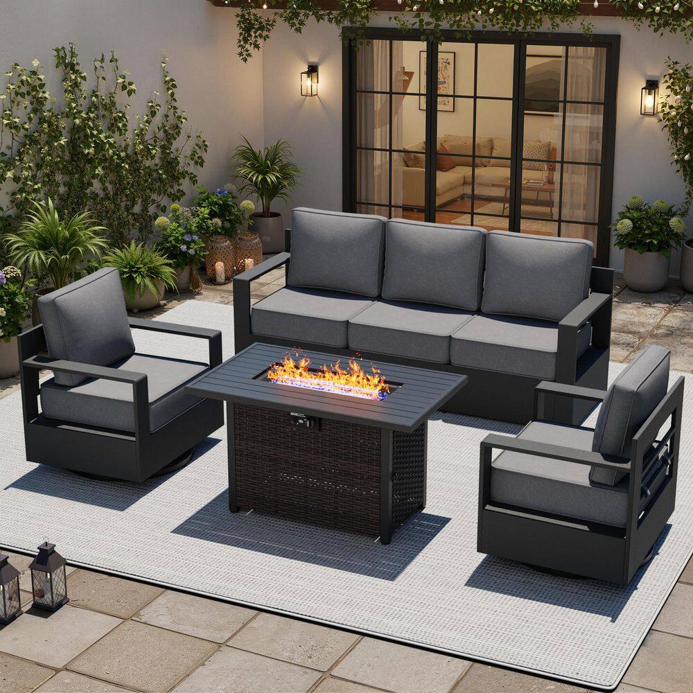 6-Piece Patio Fire Pit Conversation Set with Aluminum Armrests, Sofa, Swivel Rocking Chairs and 6 in. Gray Cushions price history on PriceWatchPro