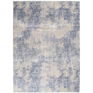 Sleek Textures Ivory/Blue 8 ft. x 11 ft. Abstract Modern Area Rug