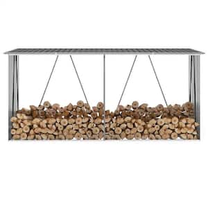 129.9 in. Gray Galvanized Steel Firewood Rack, Log Holder with Roof, Log Storage, Firewood Stand for Outdoor Backyard
