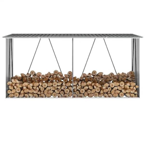 Cesicia 129.9 in. Gray Galvanized Steel Firewood Rack, Log Holder with Roof, Log Storage, Firewood Stand for Outdoor Backyard