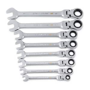 Metric 90-Tooth Flex Head Combination Ratcheting Wrench Tool Set with Tray (8-Piece)