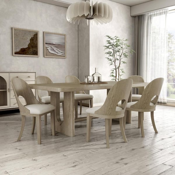Furniture of America Hairin 7-Piece Rectangular White Oak Wood Top Table Set (Seats 6)