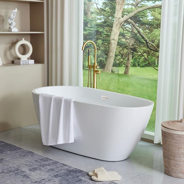 Vanity Art Bayonne 59 in. Acrylic Flatbottom Freestanding Bathtub in White