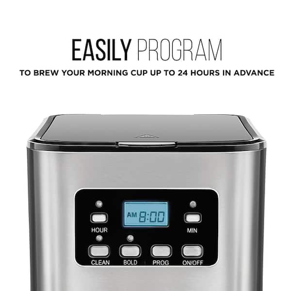 Chefman 12- Cup Programmable Coffee Maker Electric Brewer Digital Display  w/Auto-Brew Reusable Filter Stainless Steel RJ14-12-SQ - The Home Depot