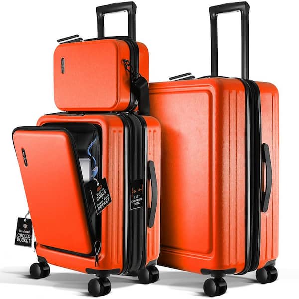 TRAVELARIM 3-Piece Orange Hard Carry-On Weekender Luggage Set Expandable Spinner Airline Approved Suitcase Exterior USB port
