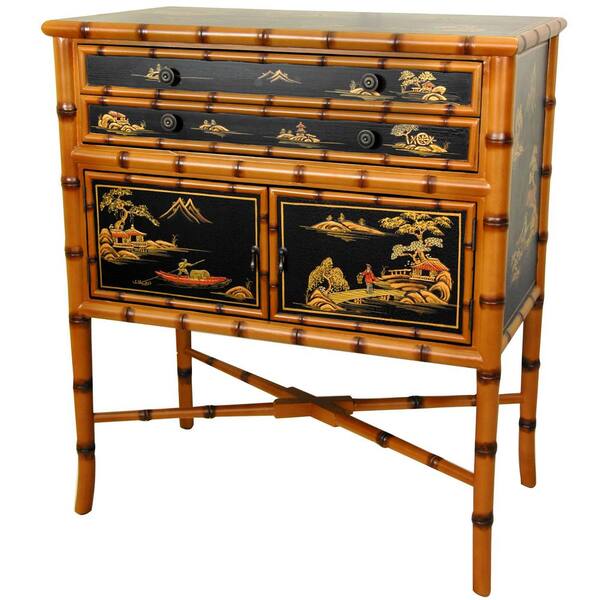 Oriental Furniture Oriental Furniture Light Brown Bamboo Ching Two Drawer Cabinet