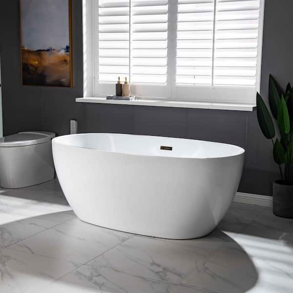 Verdun 59 in. Acrylic FlatBottom Double Ended Bathtub with Oil Rubbed Bronze Overflow and Drain Included in White