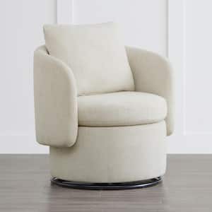 Ethan White Fabric Modern Swivel Accent Chair with Storage Space Barrel Arm Chair for Bedroom or Living Room