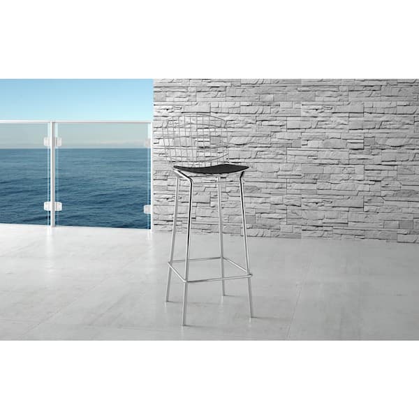 Manhattan Comfort Madeline 28 in. Silver and Black Metal Barstool