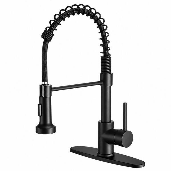 16 in. H x 9.2 in. W x 1.85 in. D Matte Black Single Handle Spring Kitchen Sink Faucet with Pull Down Sprayer