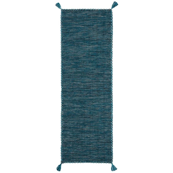 SAFAVIEH Montauk Blue/Black 2 ft. x 5 ft. Solid Color Striped Runner Rug