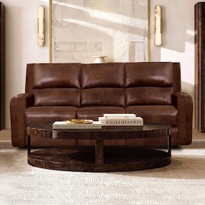Donforto 86 in. Square Arm Leather Rectangle Power Sofa in Medium Brown