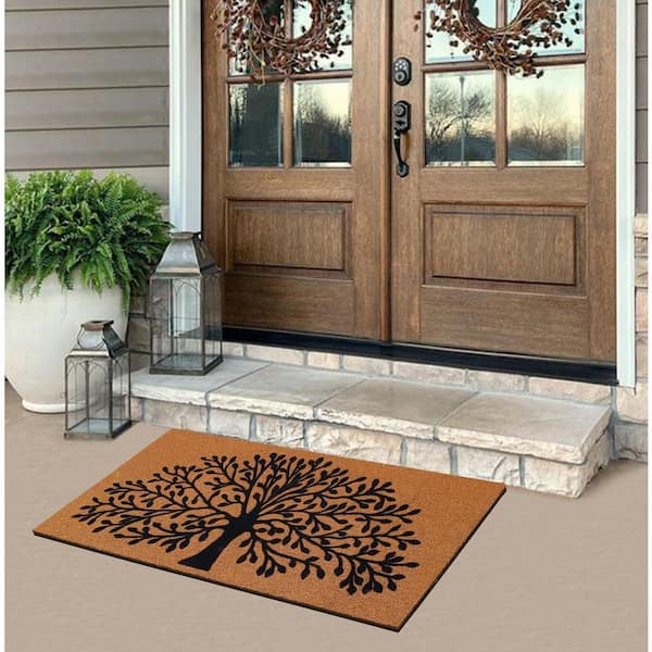 A1HC Beige Tree of life 24 in x 39 in Coir, Flock Indoor/Outdoor Non-Slip Durable Doormat
