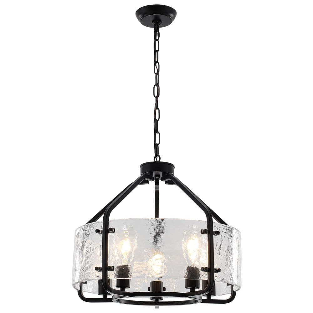 19.69 in. 5-Light Black Water Textured Glass Drum Pendant Chandelier for Foyer Dining Room price history on PriceWatchPro