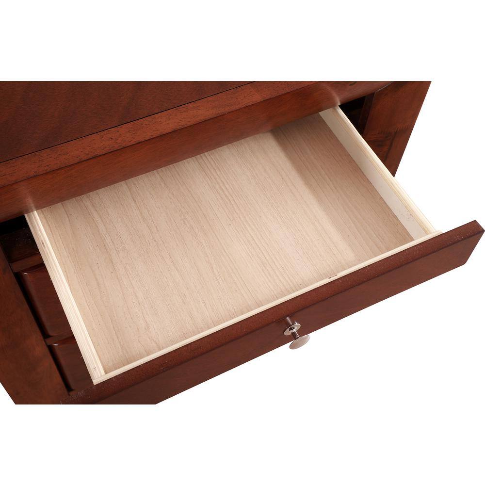Marilla Cherry Wood 3-Drawer Nightstand, 28" Height