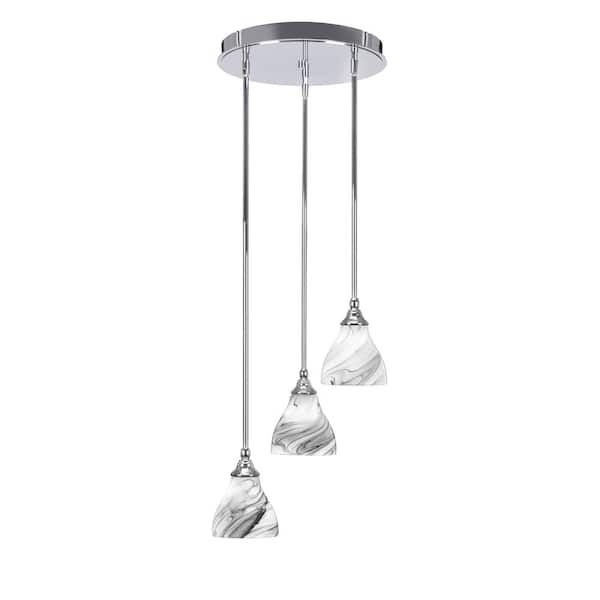 Unbranded Villa 60-Watt 15.25 in. 3 Light Chrome Stem Pendant Light with 6.25 in. Onyx Swirl Glass Shade, No bulbs included