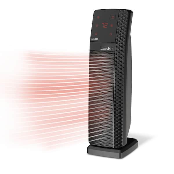 1500 W 22 in. Black Indoor Electric Tower Fan Forced Oscillating Ceramic Space Heater with Tip-Over Protection, Remote