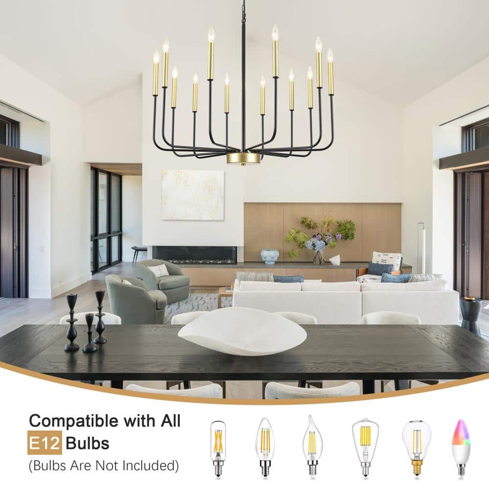 Black and Gold 12-Light Candle Style Metal Chandelier