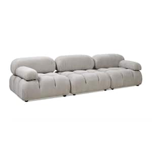 Marcel 109.5 in. Round Arm Corduroy Polyester Modular Modern 3-Piece Sofa, Pebble Gray