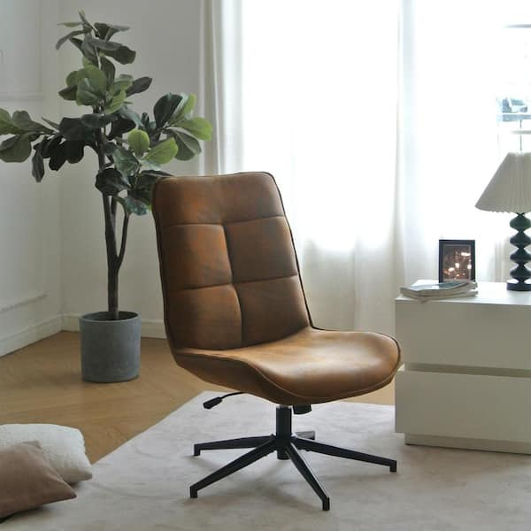 Homy Casa CHARLOTTE Transitional Suede Brown Accent Chair with Adjustable Height, 360-Degree Swivel, and Foldable Backrest