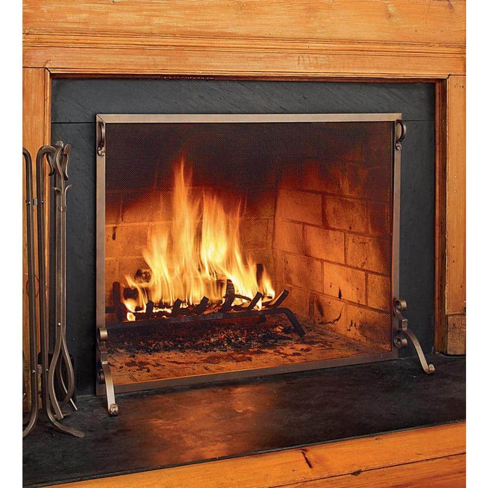 Bronze Mesh Single Panel Fireplace Screen with Door