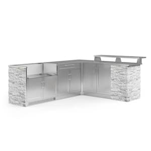 Signature 103.94 in. L x 33.5 in. D x 43 in. H 8-Piece L Shaped SS Outdoor Kitchen Cabinet Set in White Crystal Marble