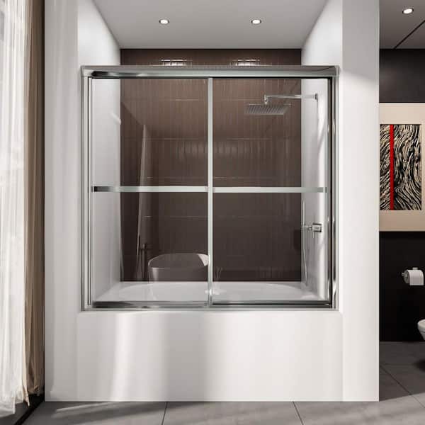 Alvin 59 in. W x 56 in. H Sliding Framed Tub Door in Chrome Finish