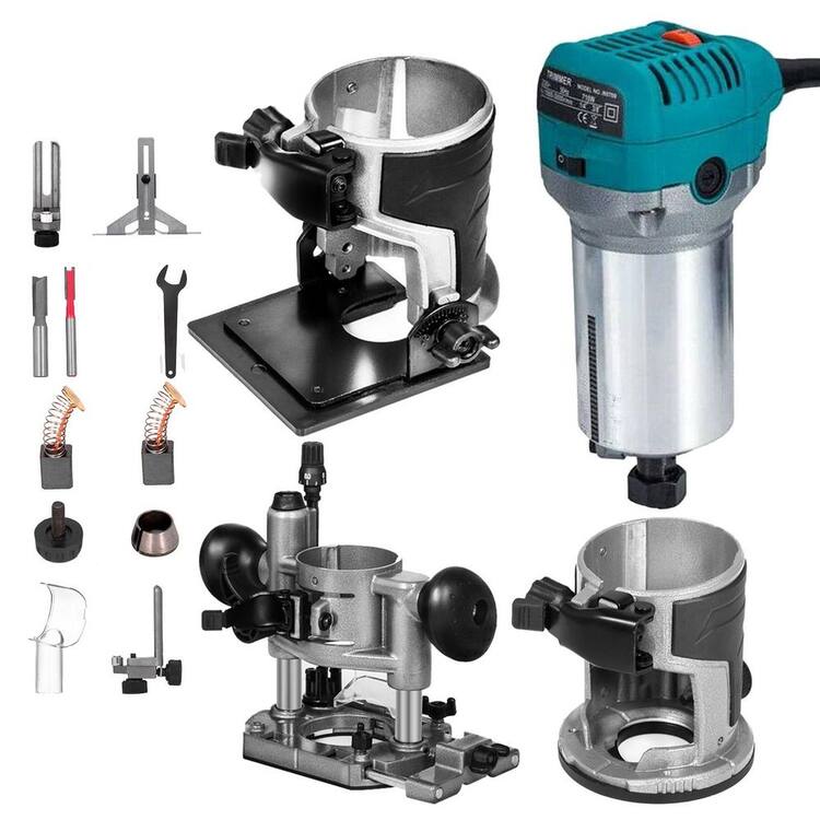SKYSHALO Compact Router 1. 25HP 7Amp With Fixed Base Tilt Base Plunge Base Variable Speed Wood Router Kit Max Torque 30,000RPM