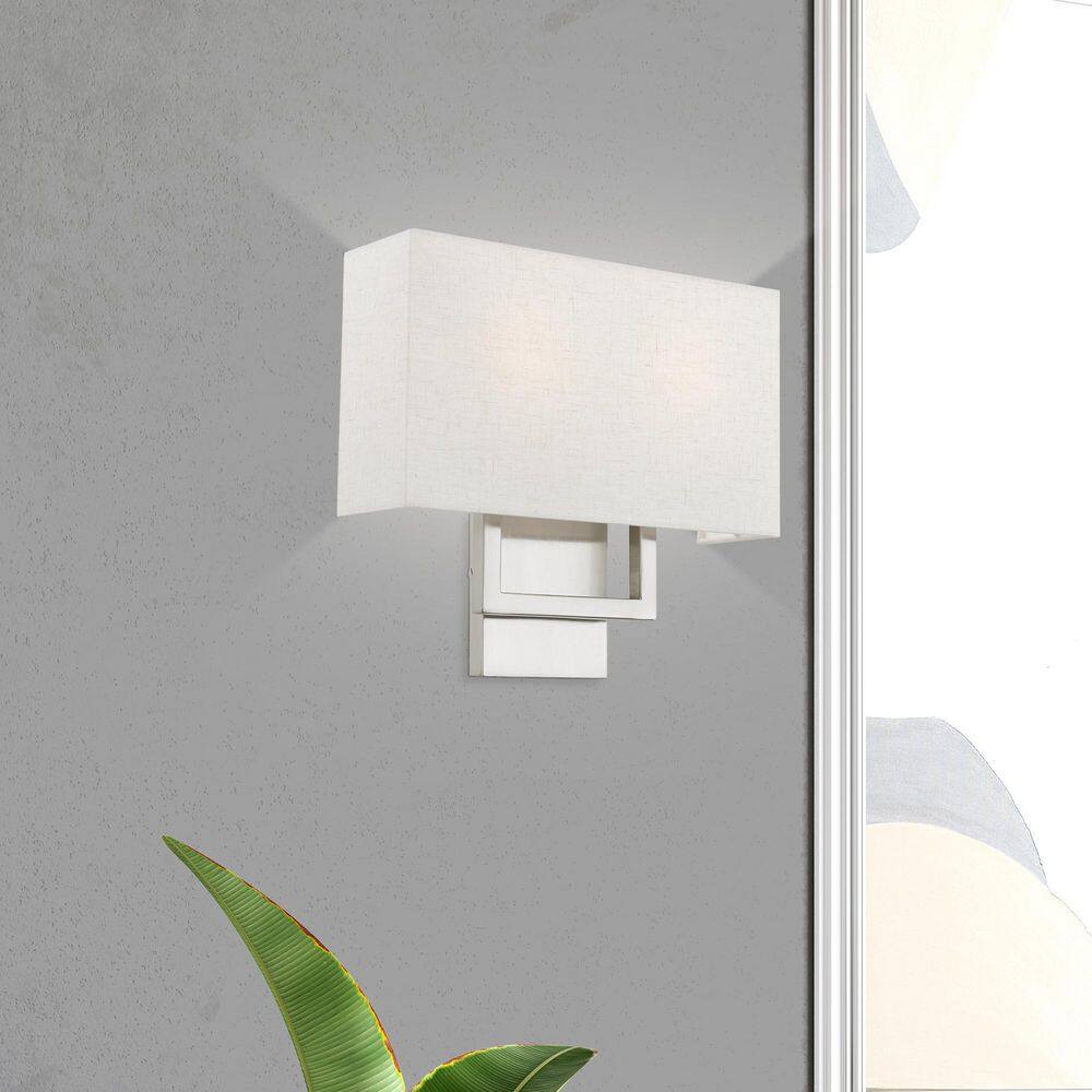 Brushed Nickel 2-Light Wall Sconce with Fabric Shade