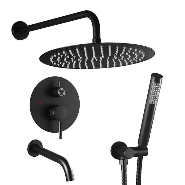 Single-Handle 3-Spray Tub and Shower Faucet with 12 in. Rain Shower Heads 2.0 GPM in. Matte Black (Valve Included)