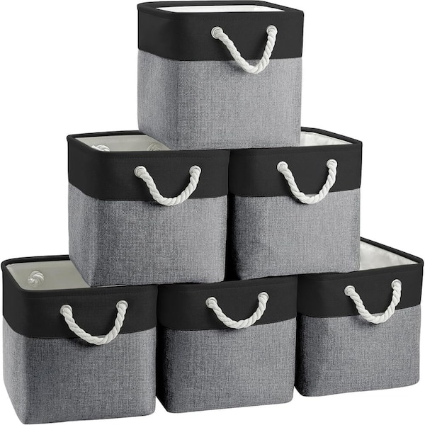 11 in. H x 10.5 in. W x 10.5 in. D  Black/Gray Fabric Cube Storage Bin with Handles, Pack of 6