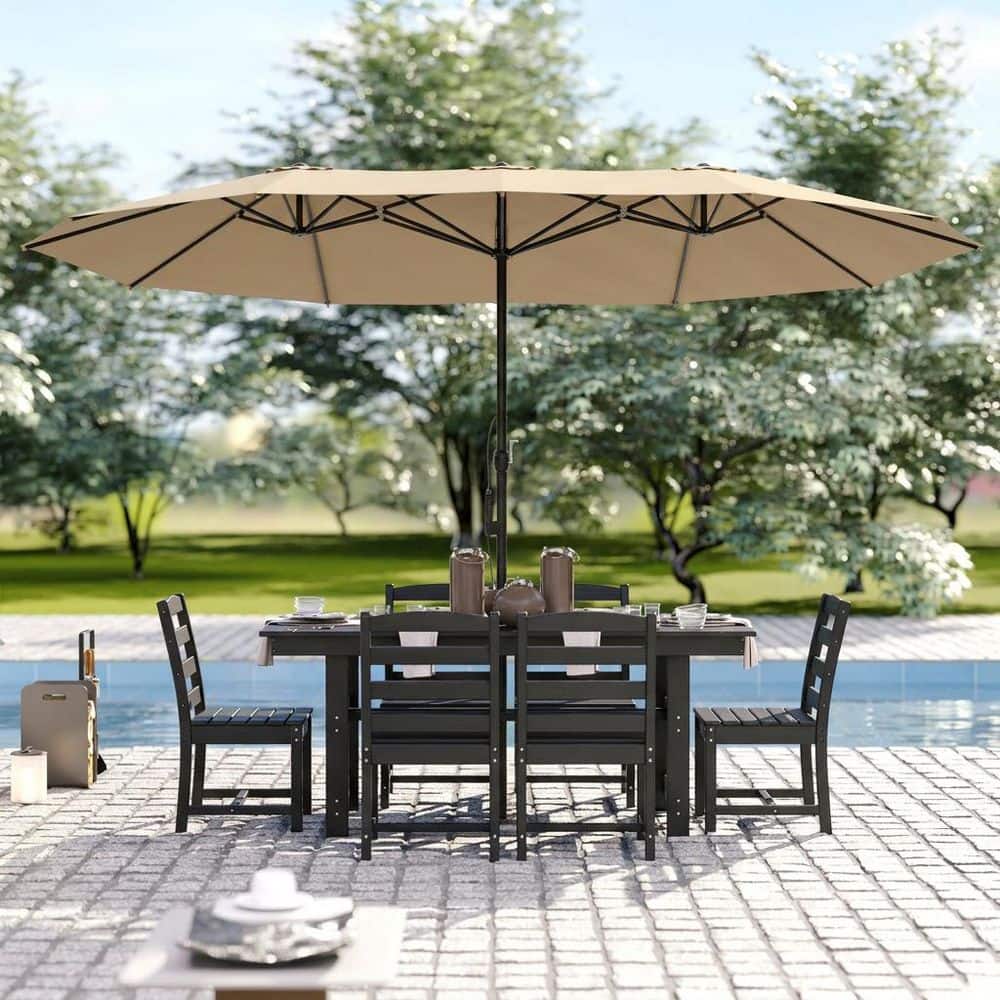 FUFU&GAGA 8-Piece Black HDPE Plastic Patio Outdoor Dining Set with