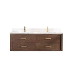 Cristo 60 in. W x 22 in. D x 20.6 in. H Double Sink Bath Vanity in Dark Brown with White Quartz Stone Top