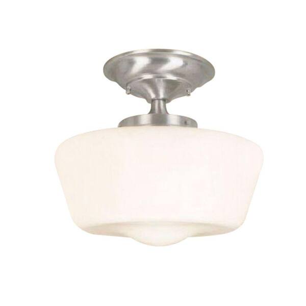 World Imports Luray 12in. 1-Light Chrome Semi-Flushmount with Schoolhouse White Glass Shade