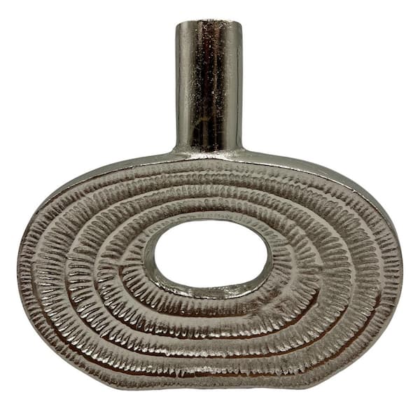 castellousa 9 in. Hollow Center Ridge Textured Vase in Nickel