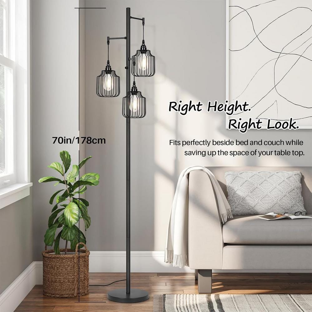 Black Industrial Dimmable Metal Torchiere Floor Lamp with Edison Bulbs