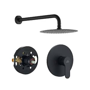 1-Spray Patterns with 1.8 GPM 10 in. Wall Mount Round Fixed Shower Head in Matte Black (Valve Included)